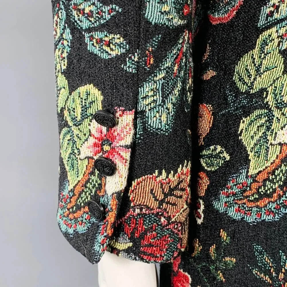 ANNE FONTAINE 10 Saskia Multi Color Floral Jacquard Velvet Trim Jacket Blazer